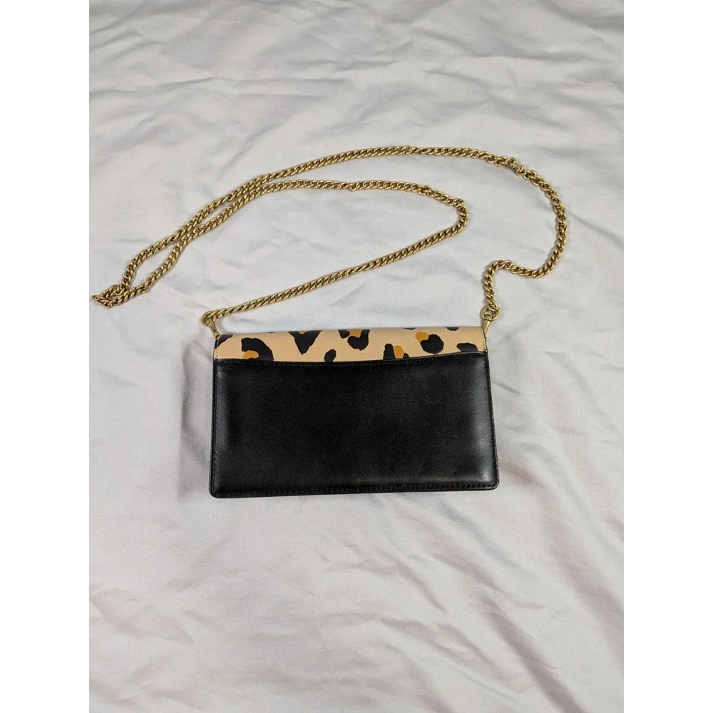 Coach Callie Foldover Chain Clutch Leopard Print Wallet Crossbody Brass Leather - Picture 2 of 9